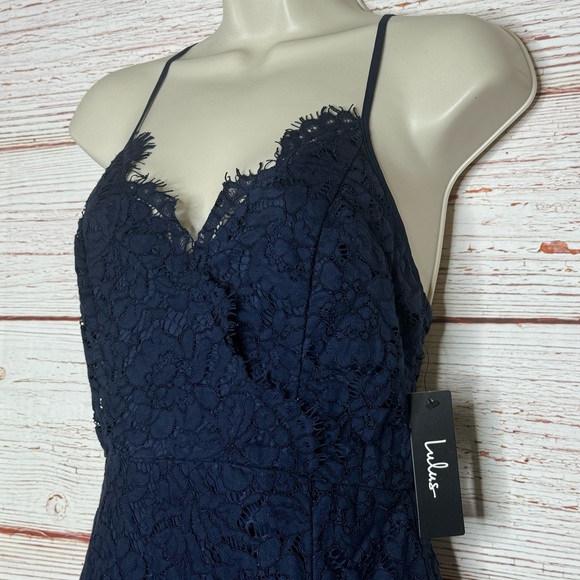 NWT Lulus Flirting with Desire Navy Blue Lace Bodycon Dress Sz S - Picture 10 of 16
